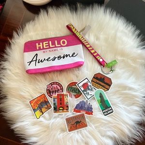 Bundle of 3: Cosmetic Bag, 9 Worlds Stickers & Vera Bradly Loop Keychain